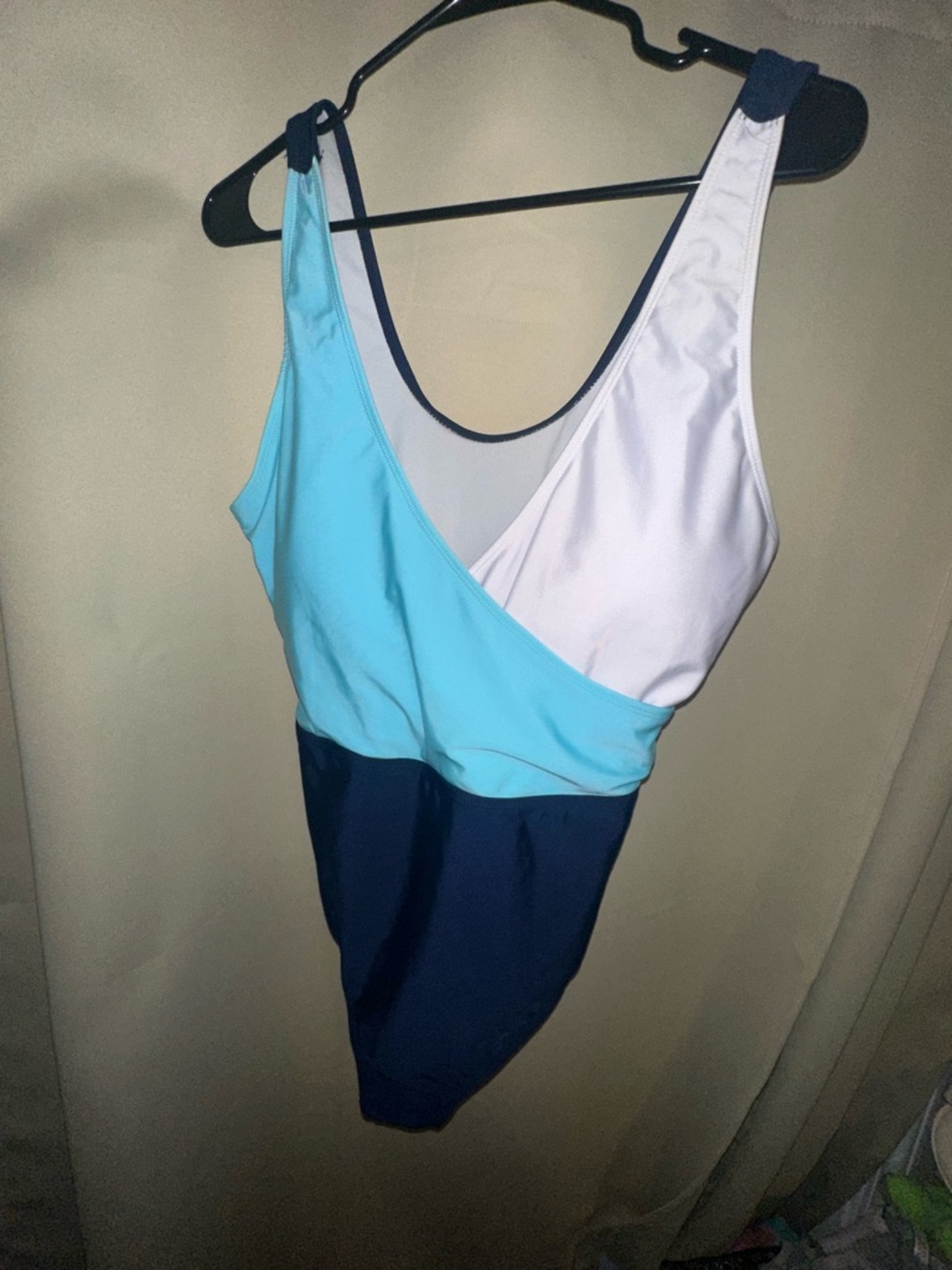 Cupshe one piece bathing suit color block blue with tie womens size 2XL